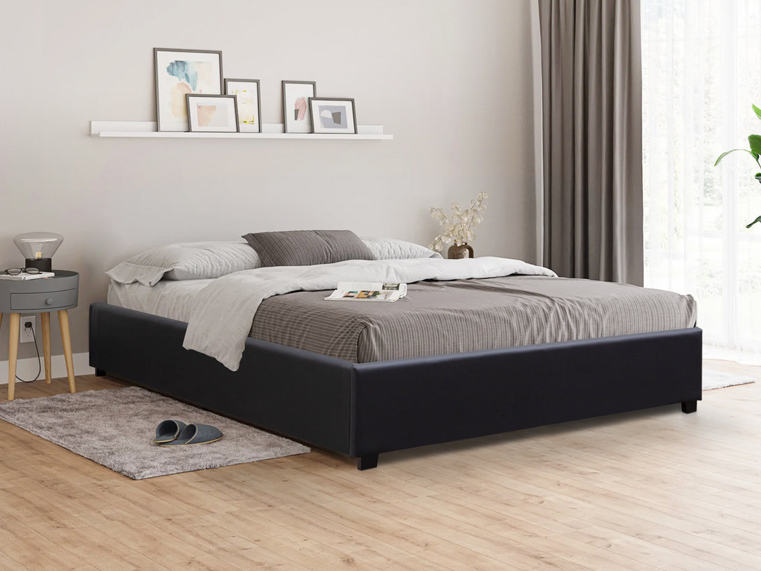 FUJI Queen PU Bed Frame - BLACK