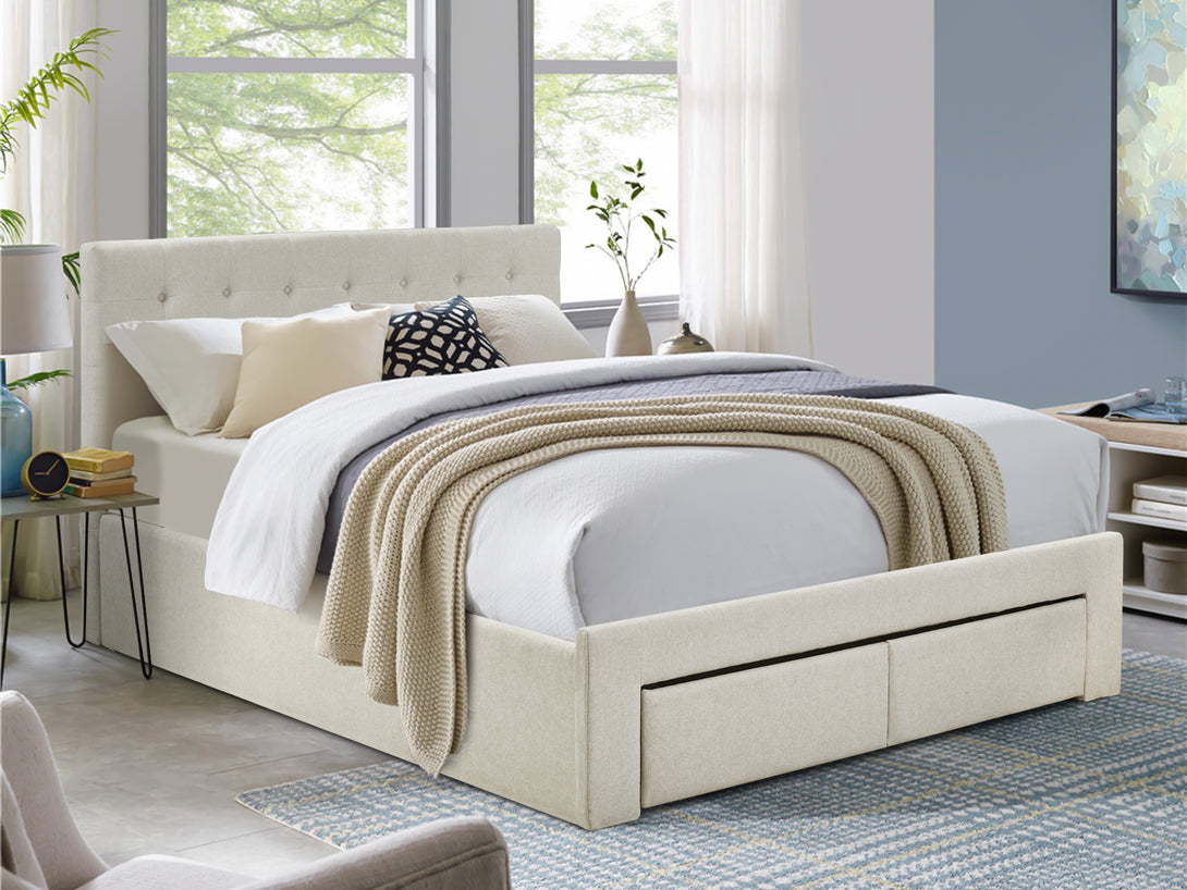 JULIAN Queen Bed Frame with Storage - BEIGE