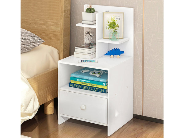BAILEY Bedside Table with Shelves - WHITE 