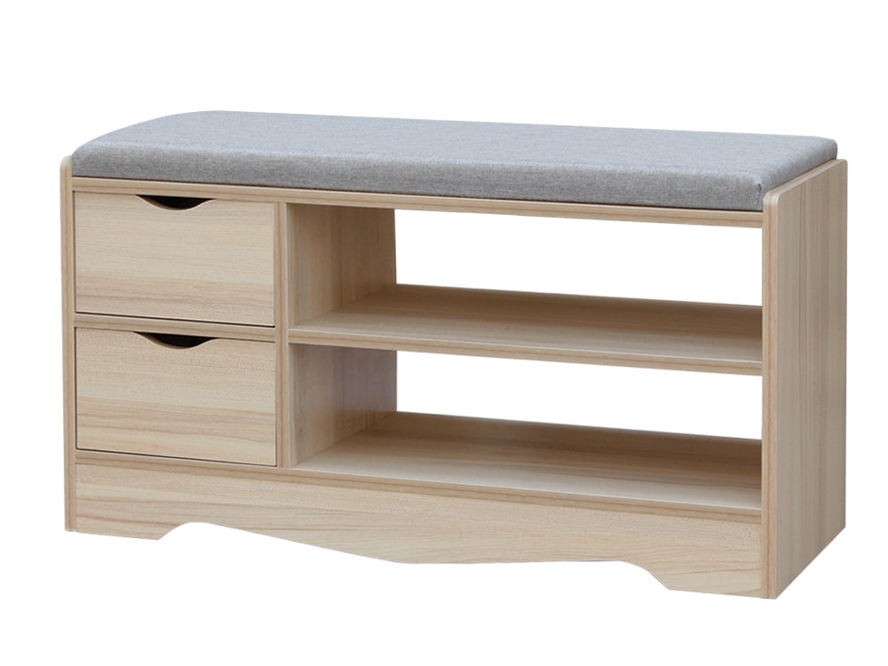 80CM 2 Drawer Shoe Rack Bench - MAPLE + GREY