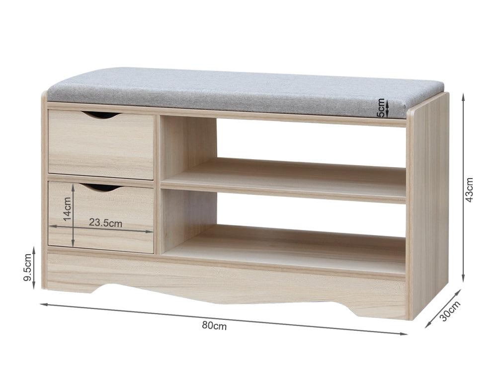 80CM 2 Drawer Shoe Rack Bench - MAPLE + GREY