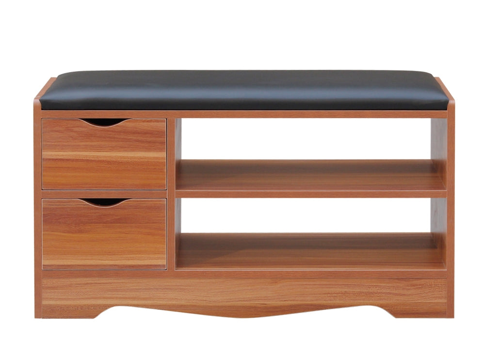 80CM 2 Drawer Shoe Rack Bench - CHESTNUT + BLACK 