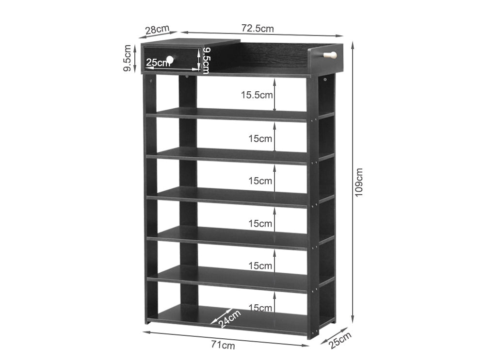 TAHUNA 7 Tiers Shoe Rack Organiser Storage Shelf - BLACK