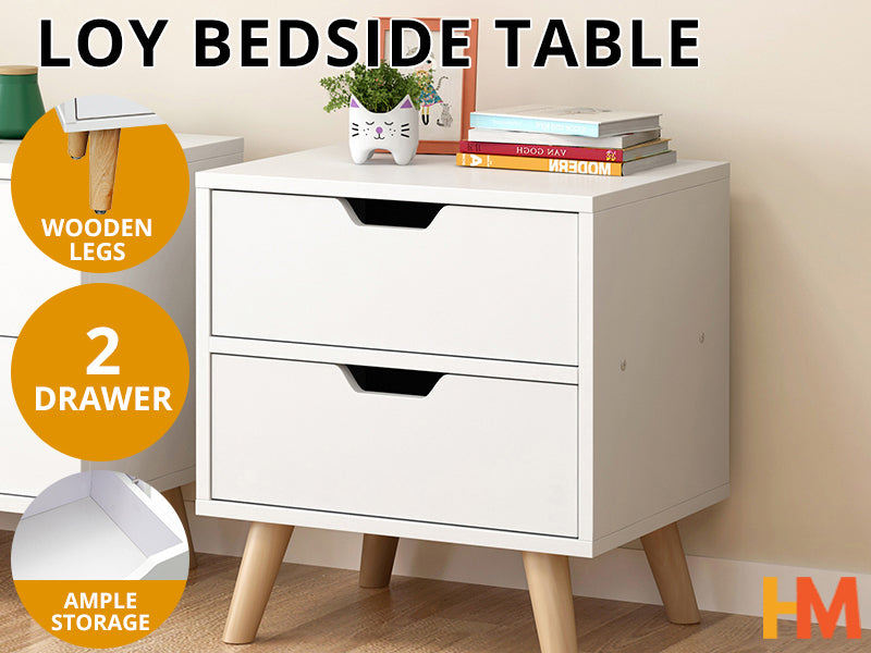 LOY Bedside Table Nightstand - WHITE