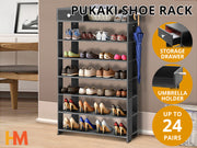 PUKAKI 7 Tiers Shoe Rack Organiser Shelf - BLACK