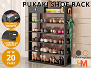 PUKAKI 6 Tiers Shoe Rack Organiser Shelf - BLACK