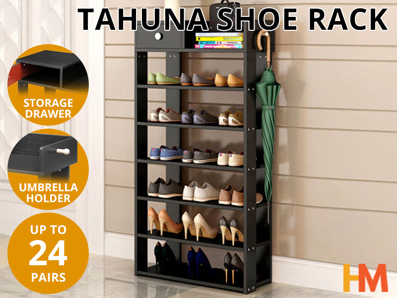 TAHUNA 7 Tiers Shoe Rack Organiser Storage Shelf - BLACK