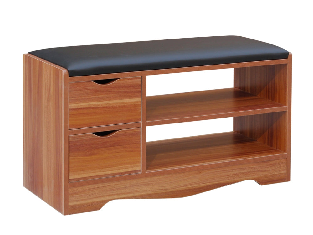 80CM 2 Drawer Shoe Rack Bench - CHESTNUT + BLACK 