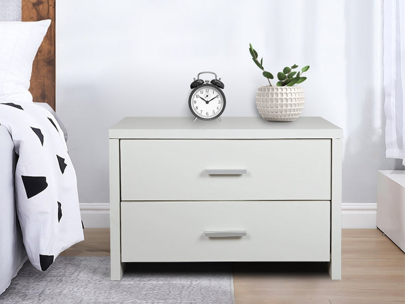 ABEL Bedside Table with 2 Drawer - WHITE