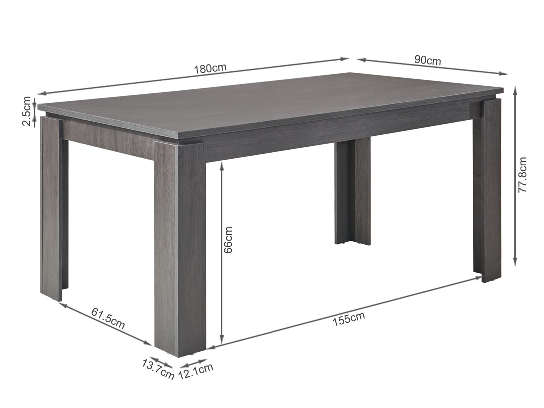 KODA Dining Table Rectangle 180x90cm - BLACK