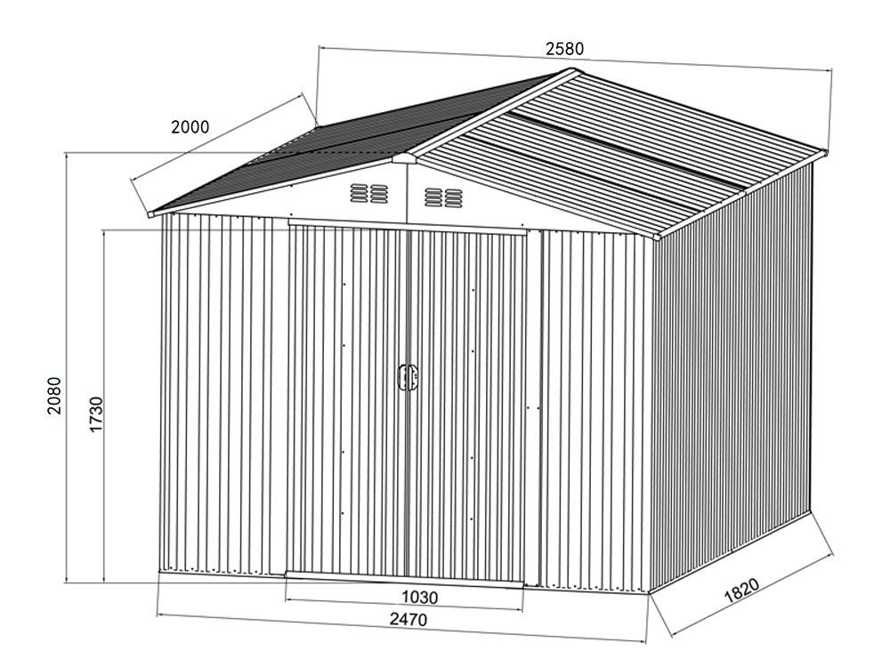 Garden Shed 2.0M x 2.6M x 2.1M GREY