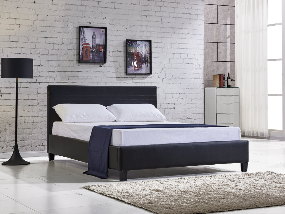 LOGAN Queen PU Bed Frame - BLACK