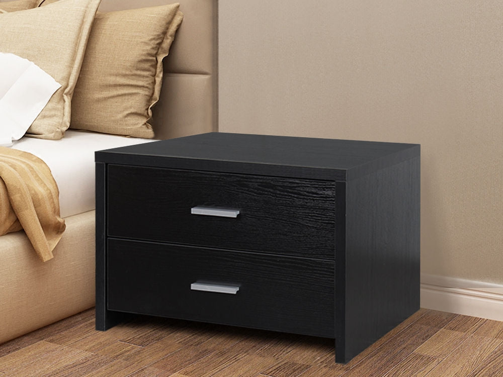 ABEL Bedside Table with 2 Drawer - BLACK