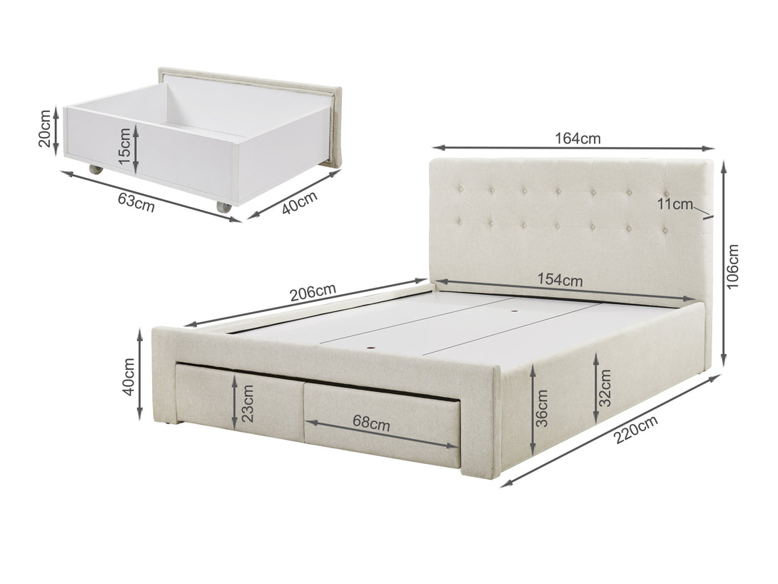 JULIAN Queen Bed Frame with Storage - BEIGE