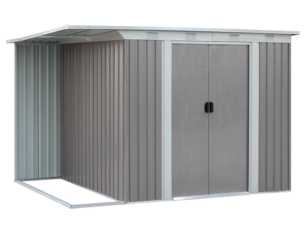 TOUGHOUT Garden Shed with Side Canopy 3.03M x 1.93M x 1.9M GREY