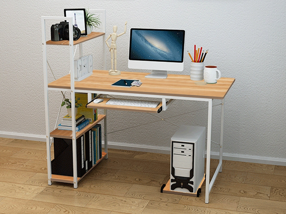 GAYLE 120cm Computer Desk with Bookshelf - WALNUT