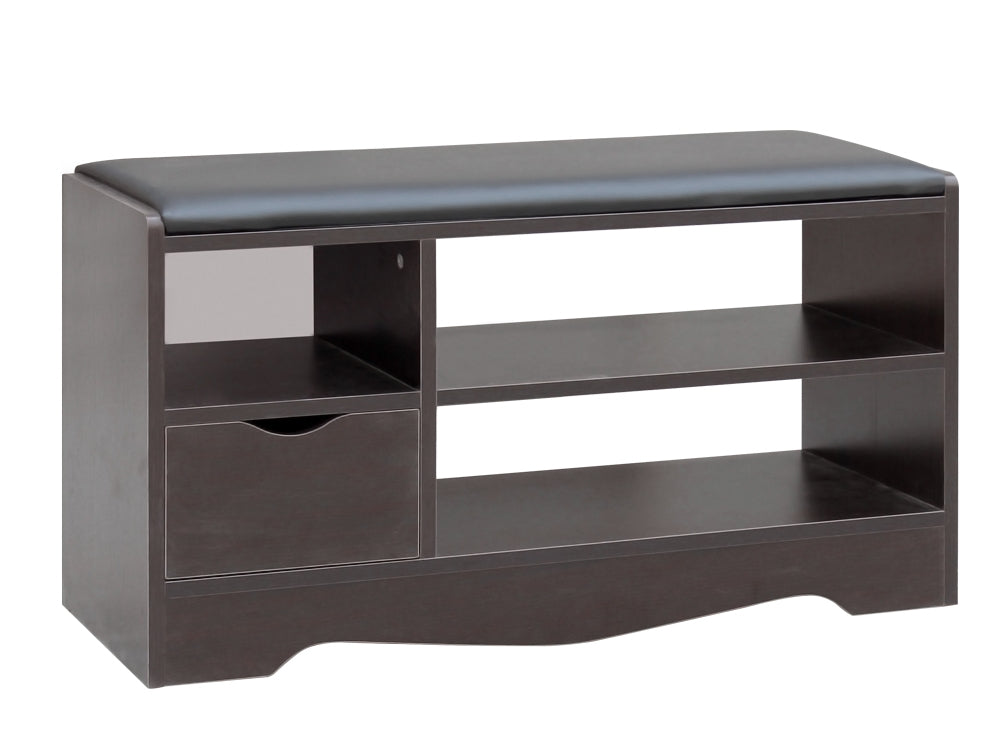 80CM Single Drawer Shoe Rack Bench - BLACK WALNUT 