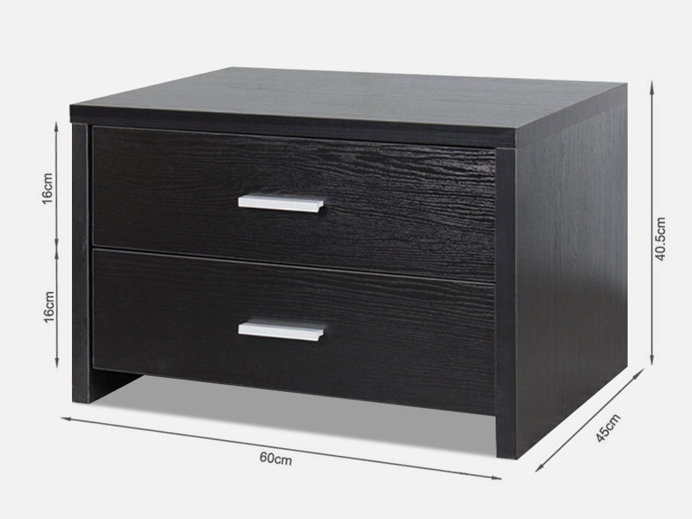 ABEL Bedside Table with 2 Drawer - BLACK