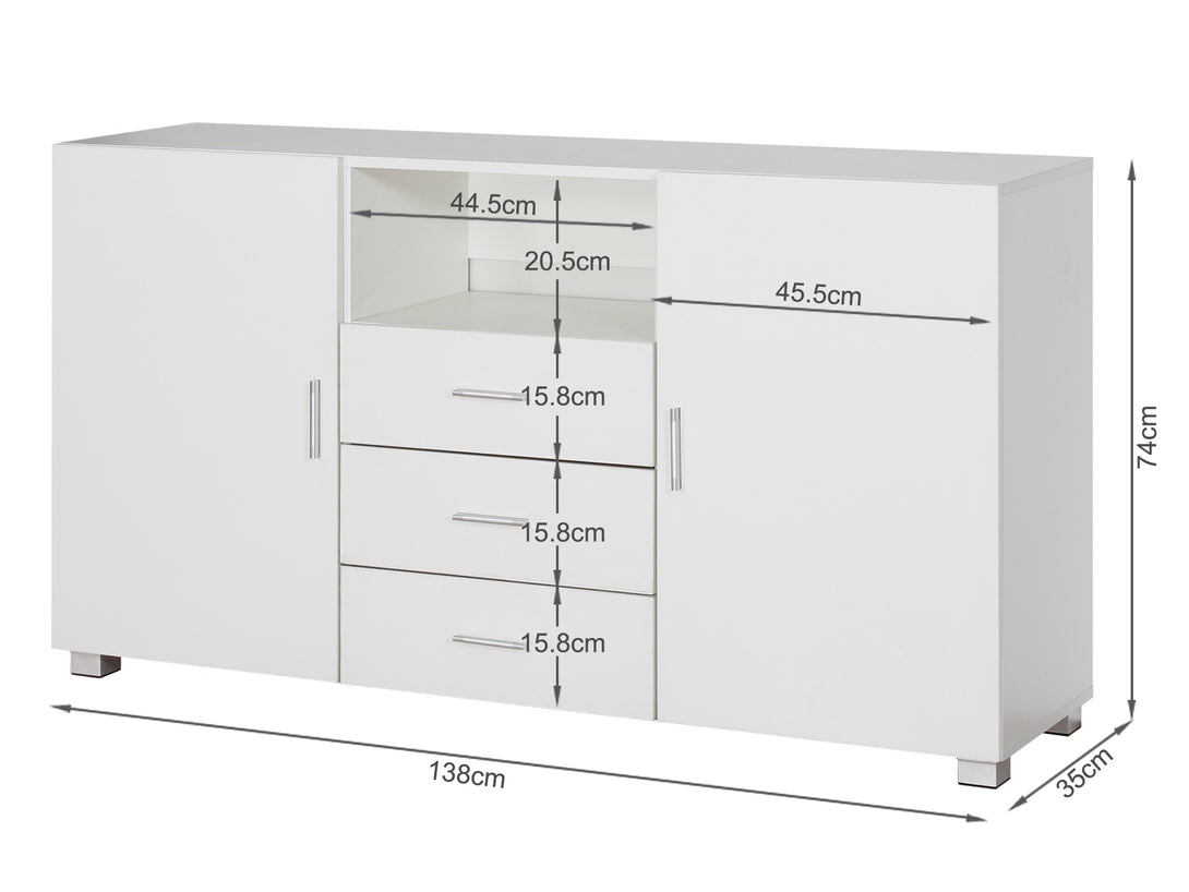 VARNA Sideboard Buffet Table with 3 Drawers - WHITE