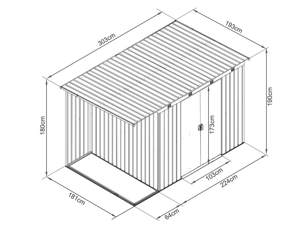 TOUGHOUT Garden Shed with Side Canopy 3.03M x 1.93M x 1.9M GREY