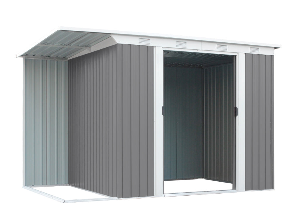 TOUGHOUT Garden Shed with Side Canopy 3.03M x 1.93M x 1.9M GREY