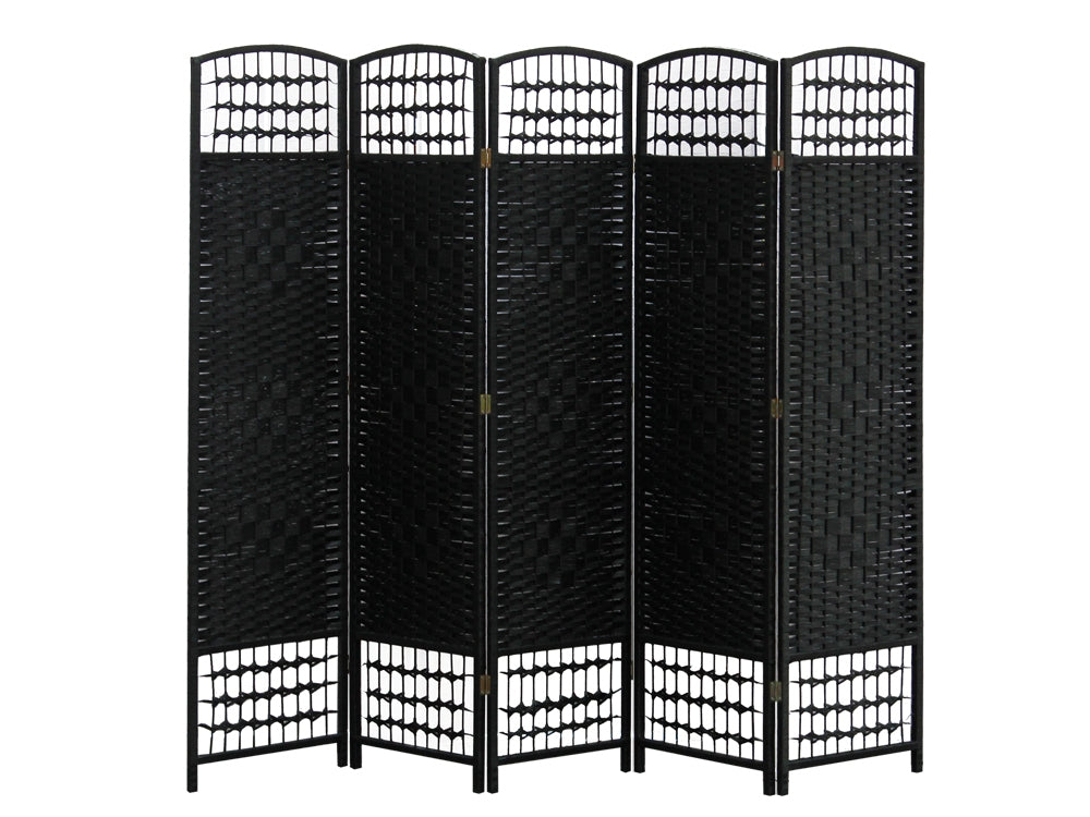 COONOOR 1.7M Rattan Room Divider Screen 5 Panels - BLACK