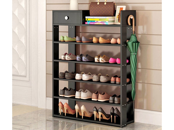 PUKAKI 6 Tiers Shoe Rack Organiser Shelf - BLACK