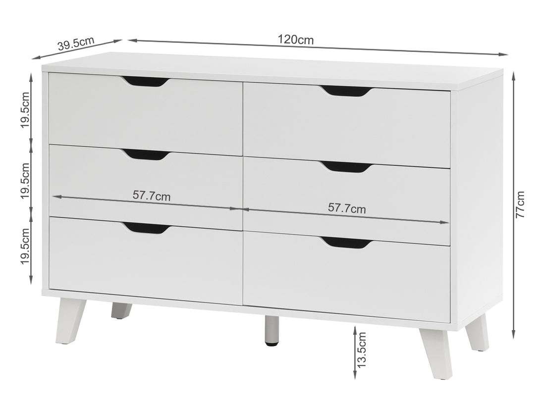 SCHERTZ Wooden Low Boy 6 Drawers - WHITE