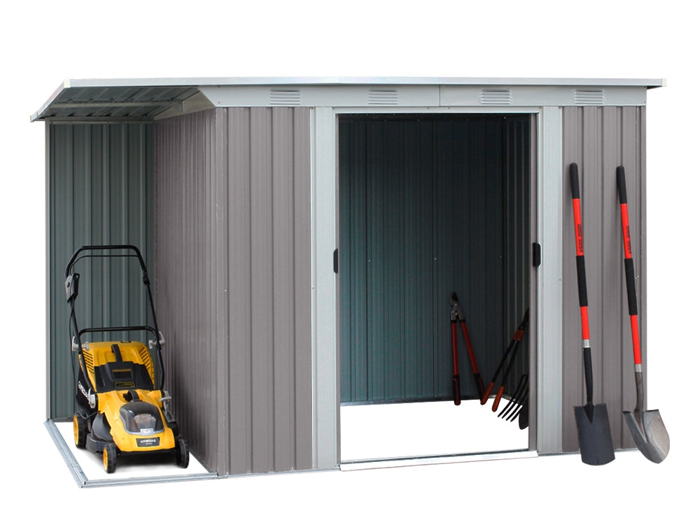 TOUGHOUT Garden Shed with Side Canopy 3.03M x 1.93M x 1.9M GREY