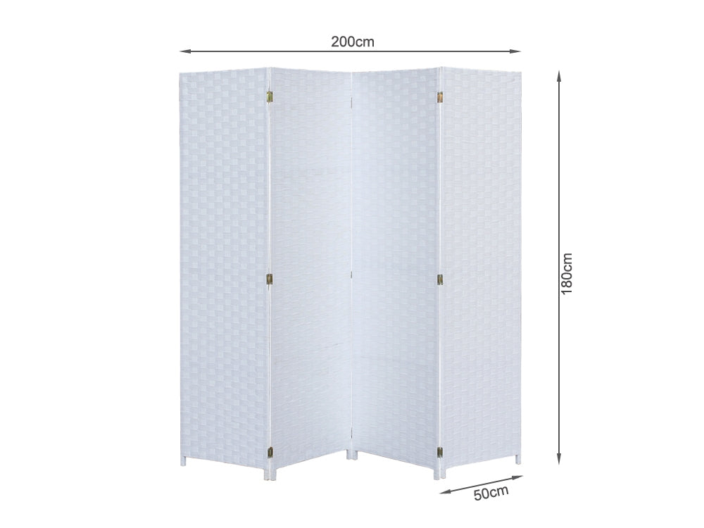 SEFTON 1.8M Rattan Room Divider Screen 4 Panels - WHITE