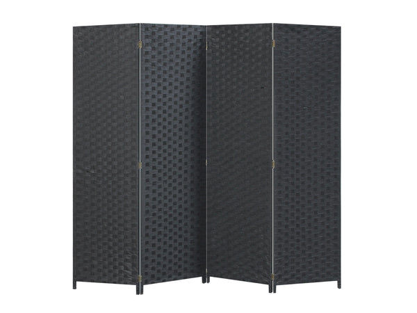 SEFTON 1.8M Rattan Room Divider Screen 4 Panels - BLACK