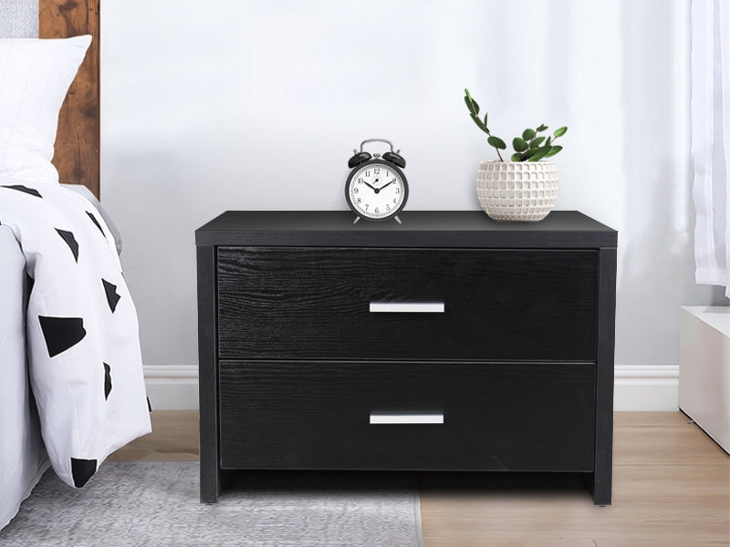 ABEL Bedside Table with 2 Drawer - BLACK