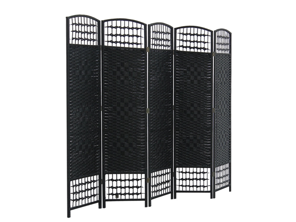 COONOOR 1.7M Rattan Room Divider Screen 5 Panels - BLACK