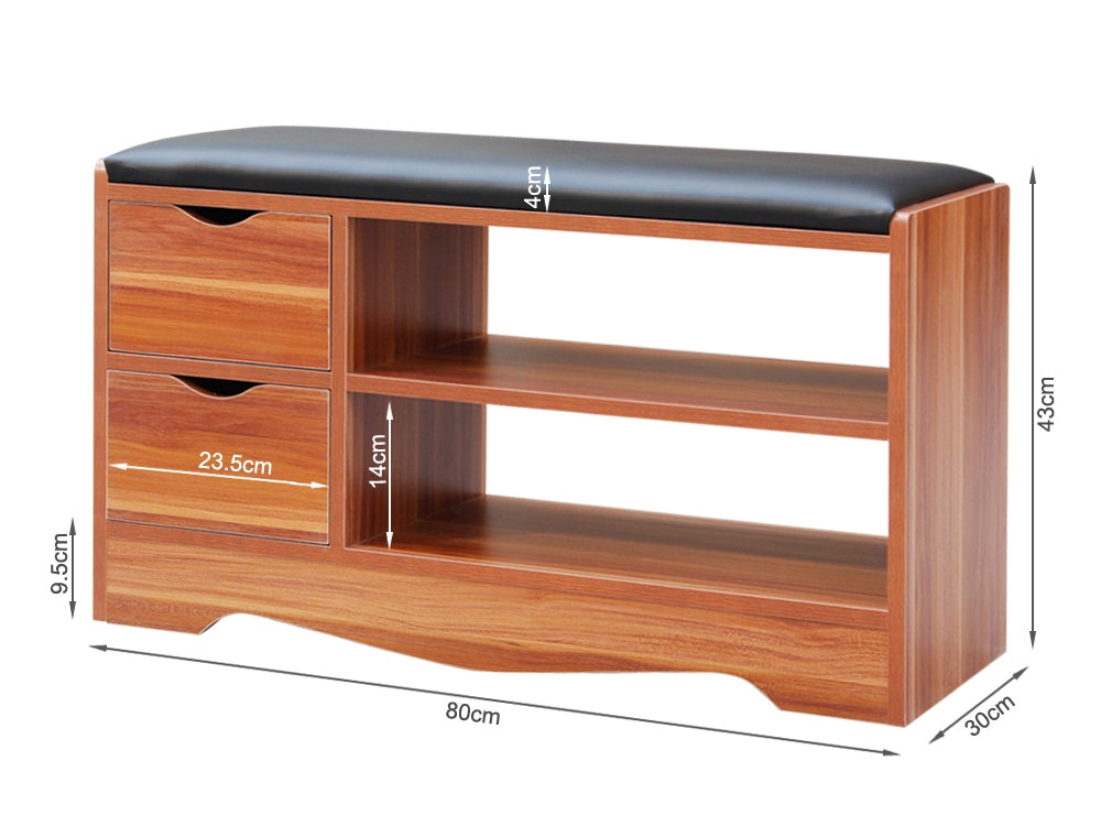 80CM 2 Drawer Shoe Rack Bench - CHESTNUT + BLACK 