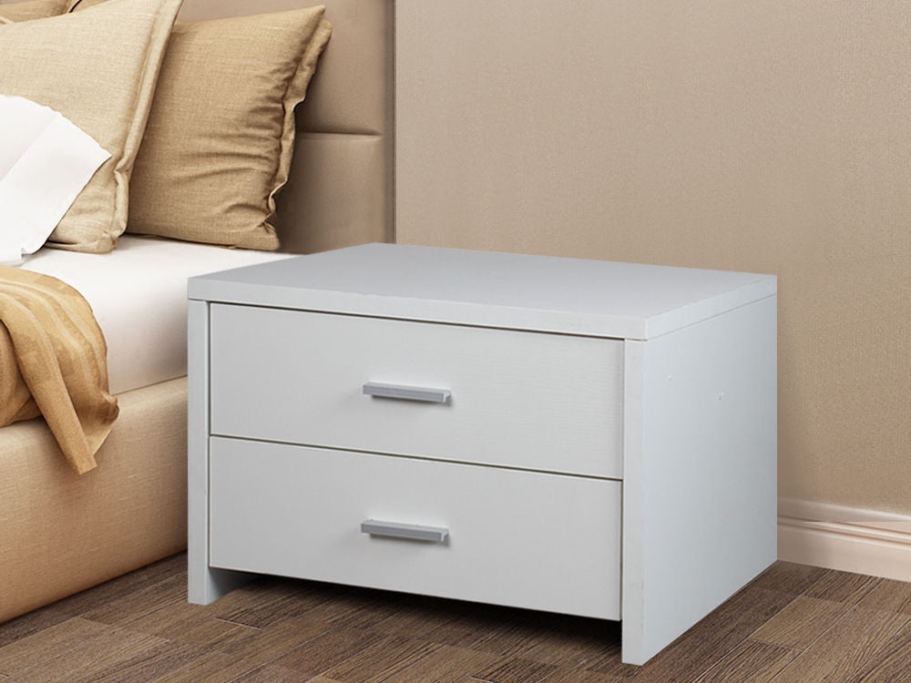 ABEL Bedside Table with 2 Drawer - WHITE